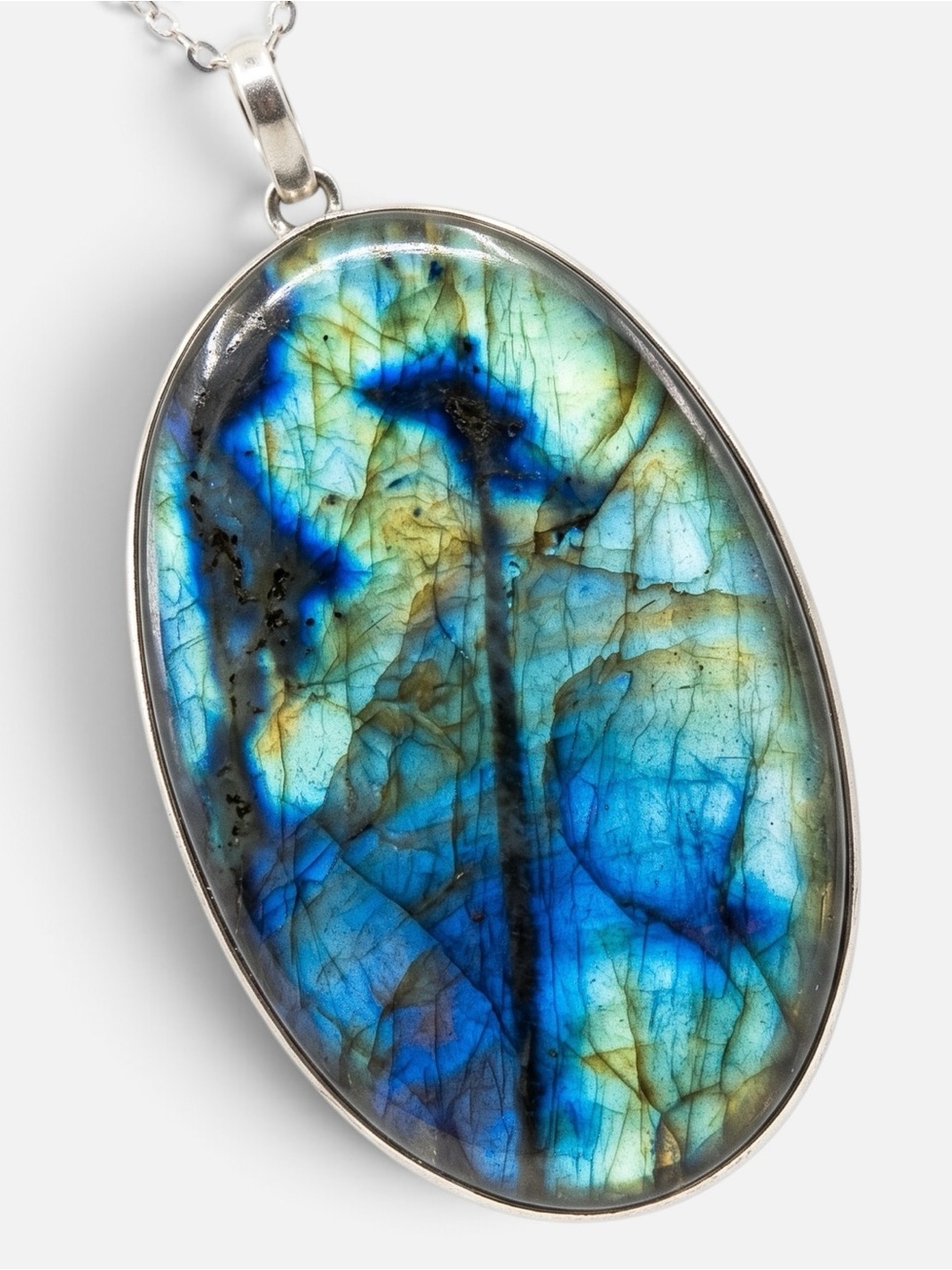 925 RARE MASSIVE VINTAGE LABRADORITE NECKLACE - Picture 3 of 5